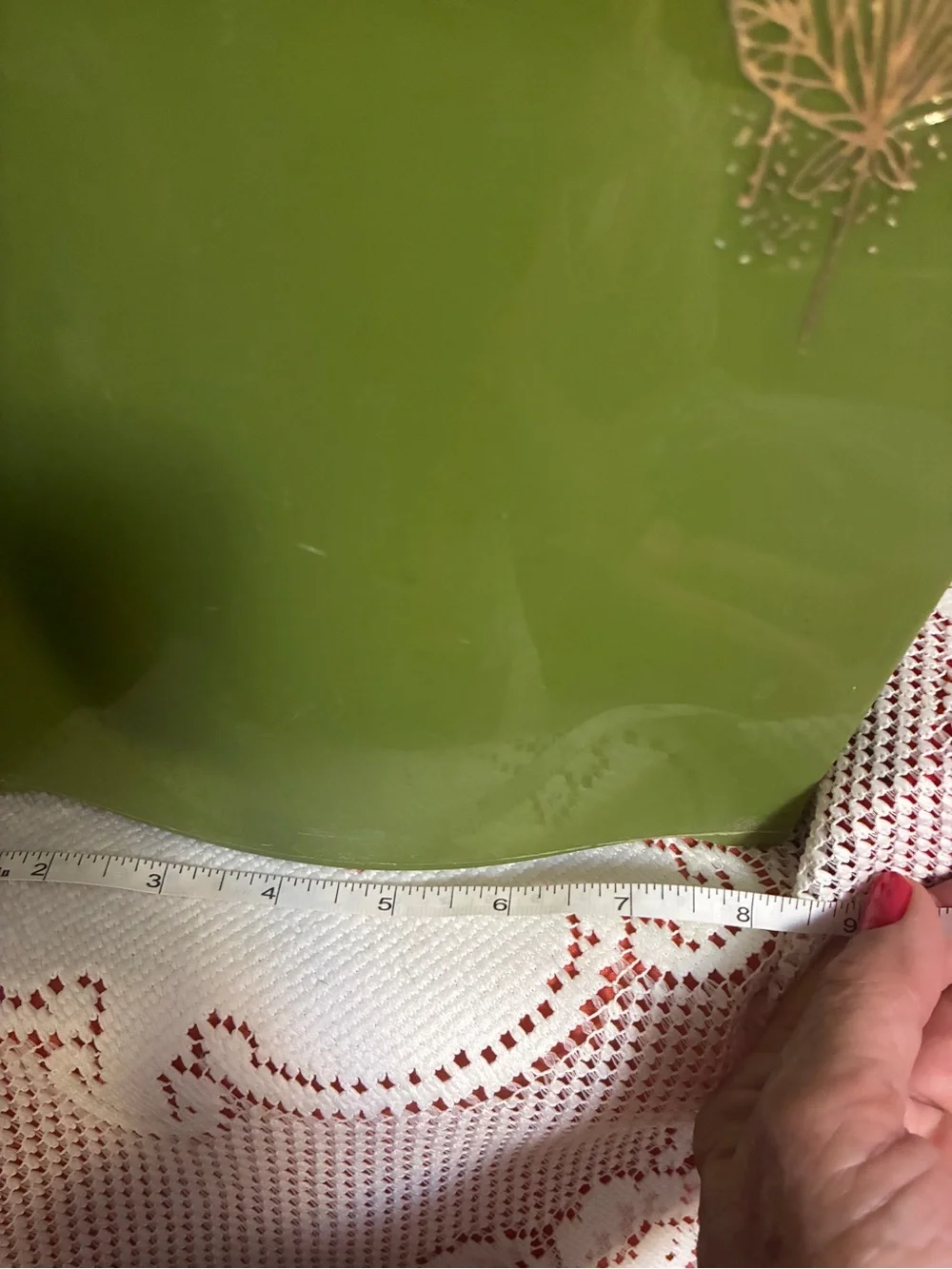 Vintage Avocado Green Decorative Leaf Wastebasket 1970s